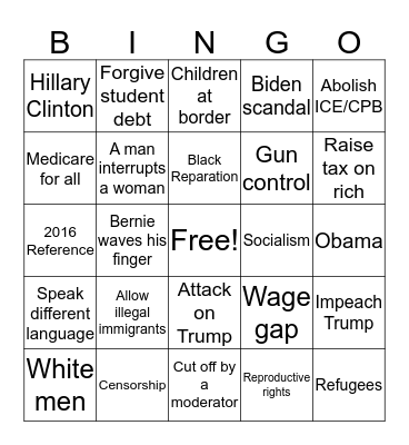 Dem Debate Night 2 Bingo Card