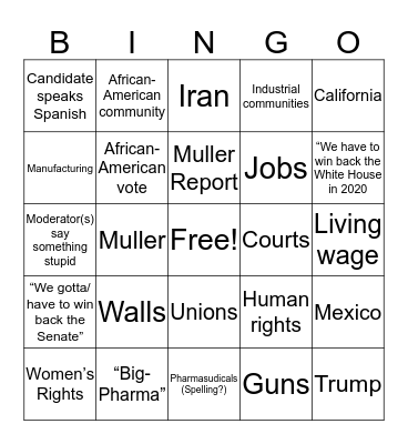 Democratic Debate Semi Fnal II Bingo Card