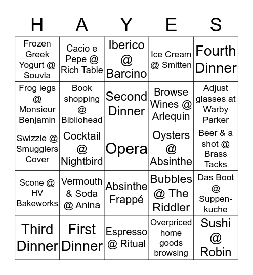 The Hayes Valley "Medium Heel" Walkabout  Bingo Card