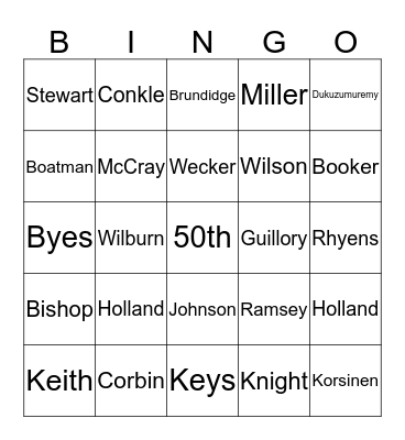 50th Wilson Family Reunion Bingo Card