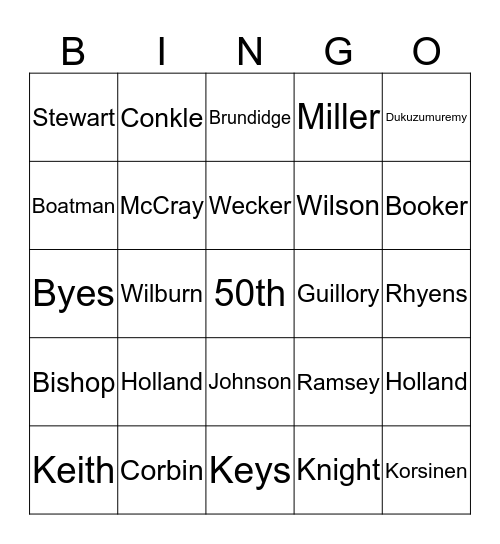 50th Wilson Family Reunion Bingo Card