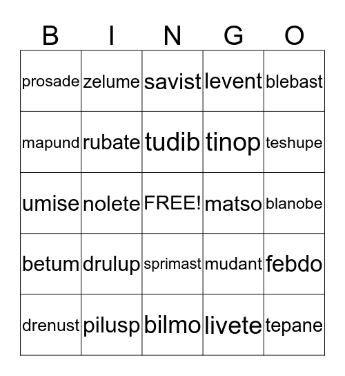 Multi-syllable Open Bingo Card