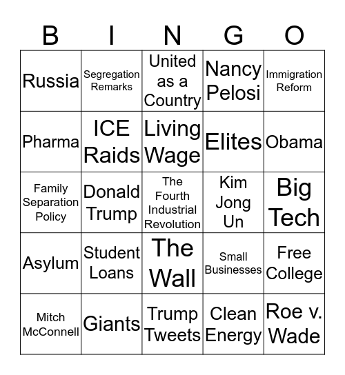 Democratic Rumble Day 2 Bingo Card