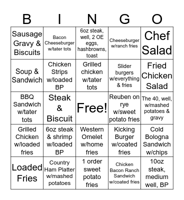 Grill Cook Bingo Card