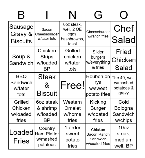 Grill Cook Bingo Card