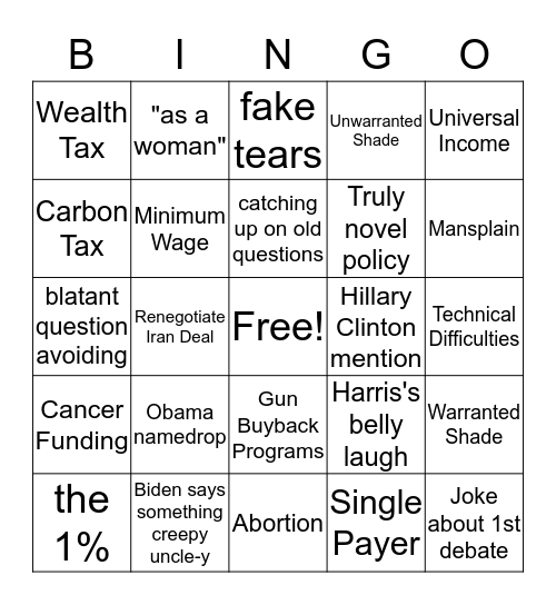 Dem Debate 2 Bingo Card
