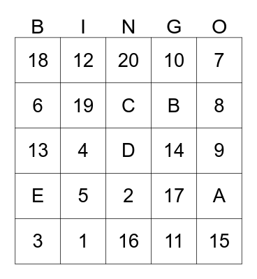 Kids Number Bingo Card