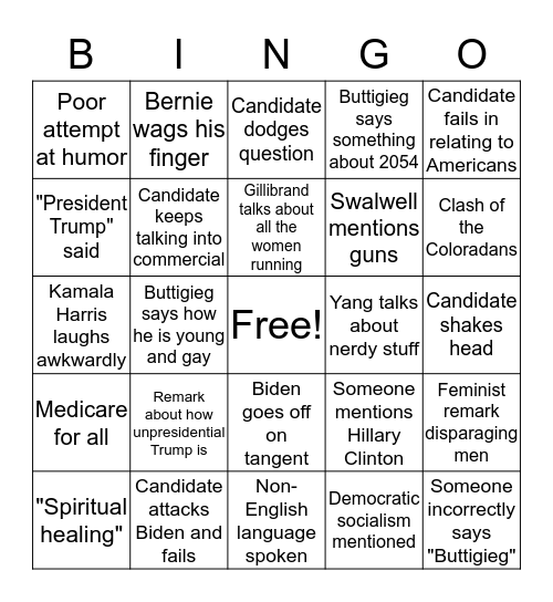 Debate Night Two Bingo Card