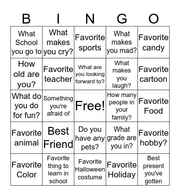 Get to Know Me Bingo Card