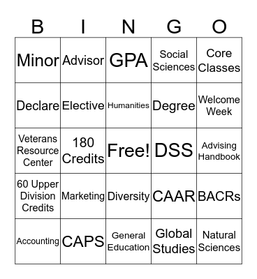College of Business Bingo Card
