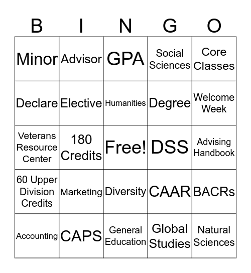 College of Business Bingo Card