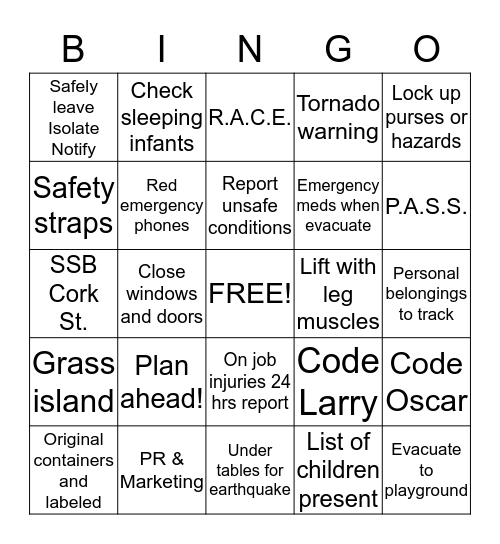 Emergency Management Bingo Card