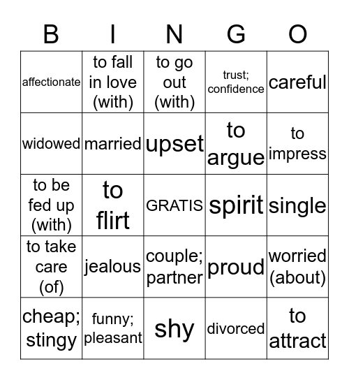 Las Relaciones Personales Bingo Card