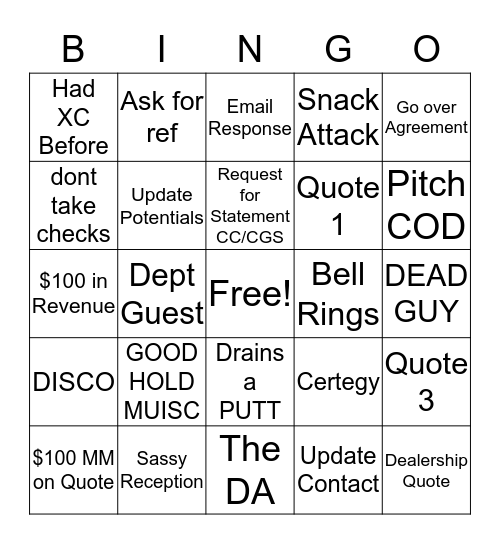TELESALES BINGO ALL STARS  Bingo Card