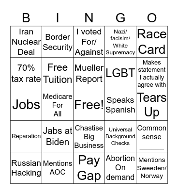 DNC Presidential Debate Rd #2 Bingo Card