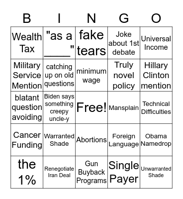 Dem Debate 2 Bingo Card
