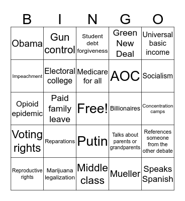 Debate Bingo 2019 Bingo Card