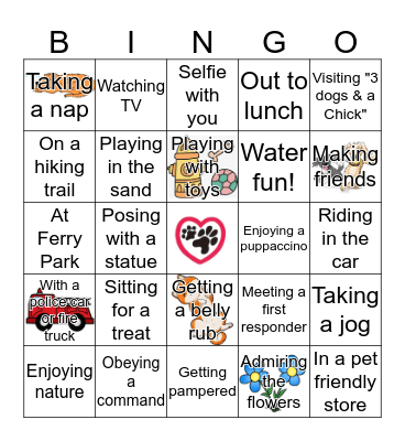 PAWS Doggie Date Bingo Card