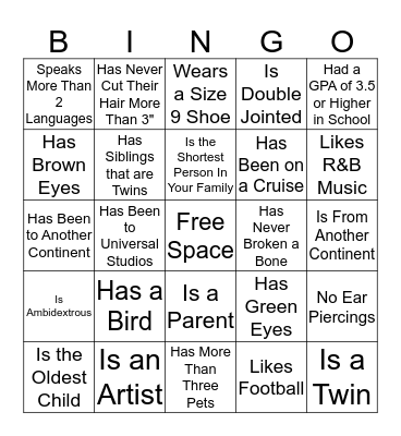 Getting to Know You Bingo Card