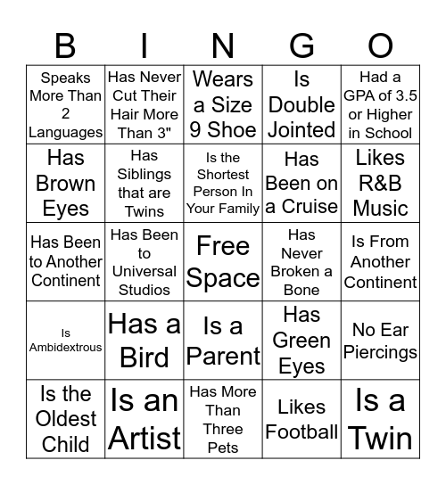 Getting to Know You Bingo Card