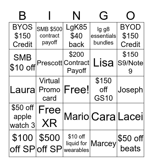 Promo Bingo Card