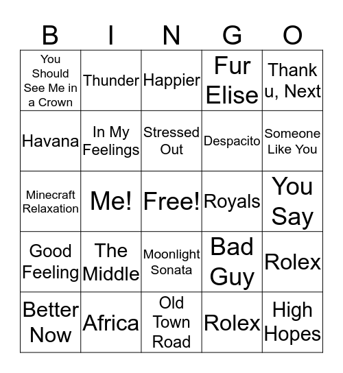 Random Song Bingo! Bingo Card