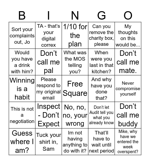 McGuigan Bingo Card