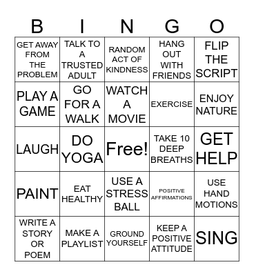 COPING SKILLS BINGO Card