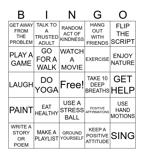 COPING SKILLS BINGO Card