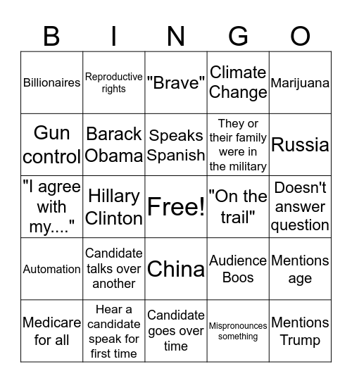 Dem Debate Bingo Card