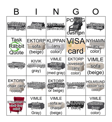 Living Rooms Bingo Card