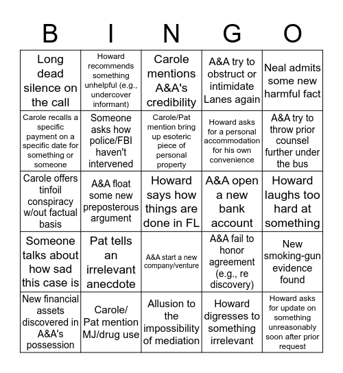 Sawusch Call Bingo Card