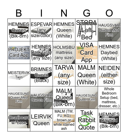 Bedrooms Bingo! Bingo Card