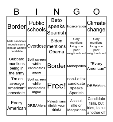 Debate-a-palooza Drunk-a-rooza Bingo Card