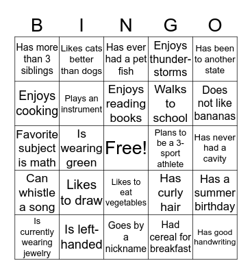 Classmate Bingo Card