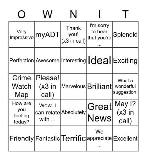 Sentiment & Service OWN IT Board Bingo Card