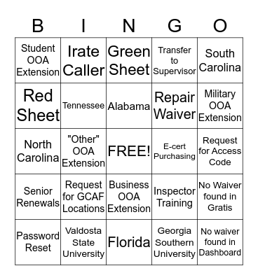 Untitled Bingo Card