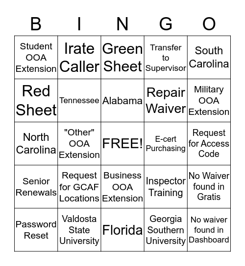Untitled Bingo Card