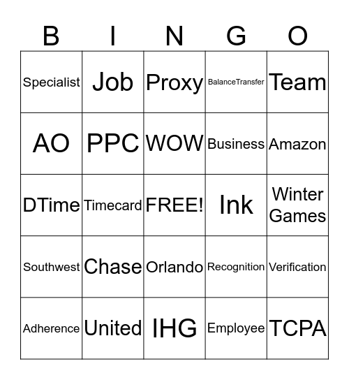 Business Card Verification Bingo Card