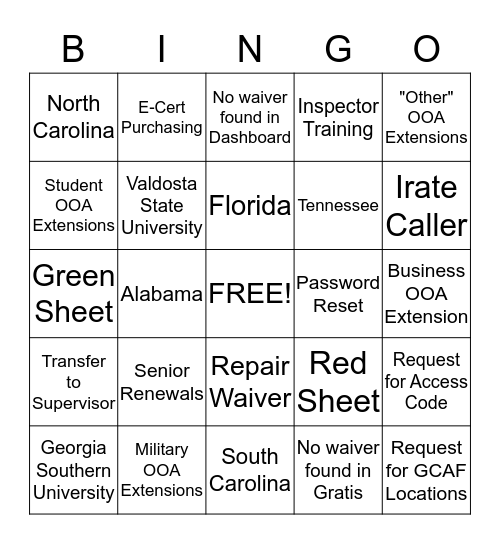 Untitled Bingo Card