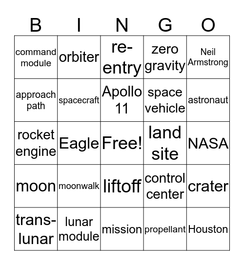 Apollo 11 Bingo Card