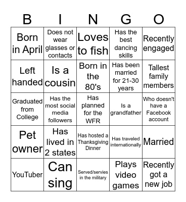 Mix and Mingle Bingo Card