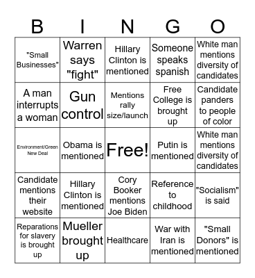 Democratic Debate June 2019: Night 2 Bingo Card