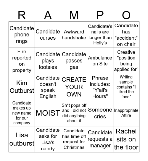 Ramp Bingo Card