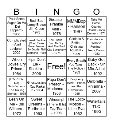 Songs of the Summer!  Bingo Card