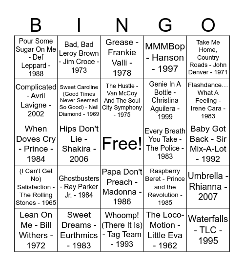 Songs of the Summer!  Bingo Card
