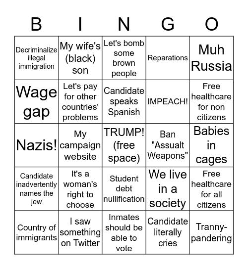 Dem Debate Bingo Card