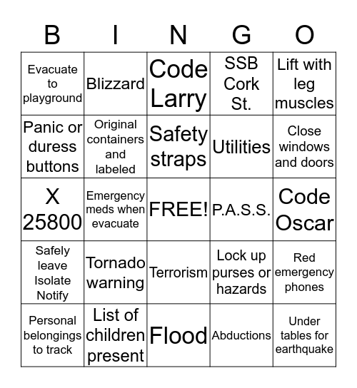 Emergency Management Bingo Card