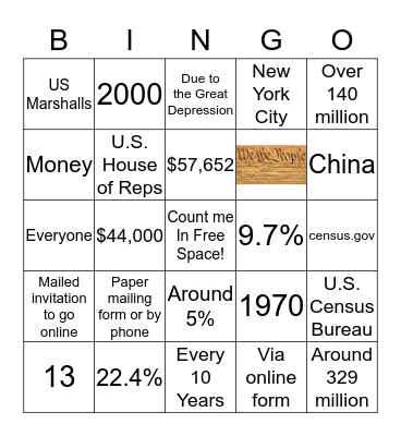 2020 Census Bingo Card