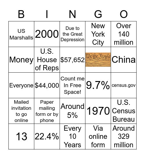 2020 Census Bingo Card